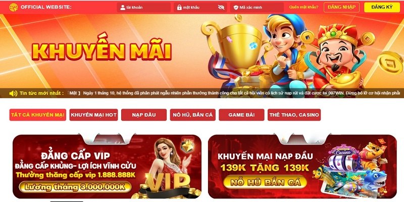 Điều kiện để có thể nhận vốn từ khuyến mãi 007Win